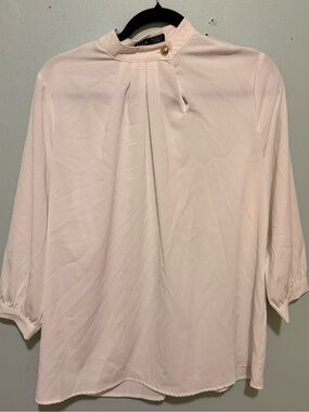 White Mock-Neck Pleated Womens